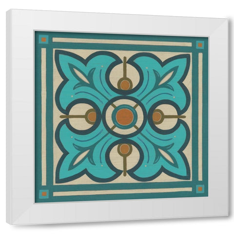 Piazza Tile in Blue II White Modern Wood Framed Art Print by Vess, June Erica
