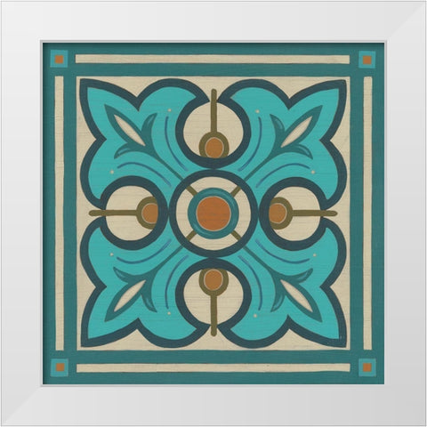 Piazza Tile in Blue II White Modern Wood Framed Art Print by Vess, June Erica