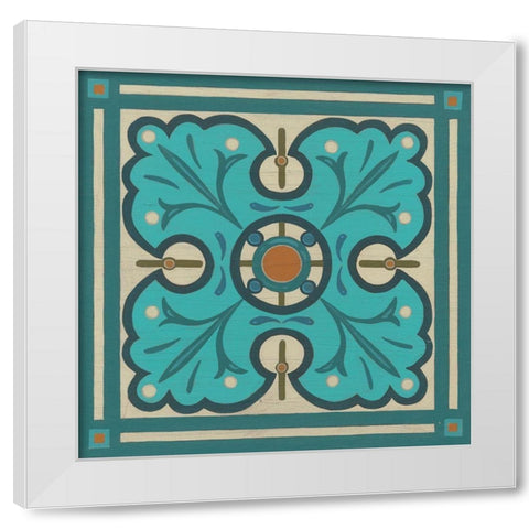 Piazza Tile in Blue IV White Modern Wood Framed Art Print by Vess, June Erica