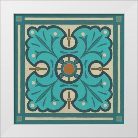 Piazza Tile in Blue IV White Modern Wood Framed Art Print by Vess, June Erica