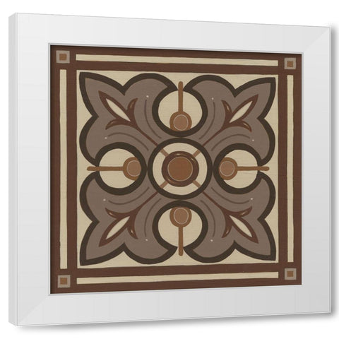 Piazza Tile in Brown II White Modern Wood Framed Art Print by Vess, June Erica