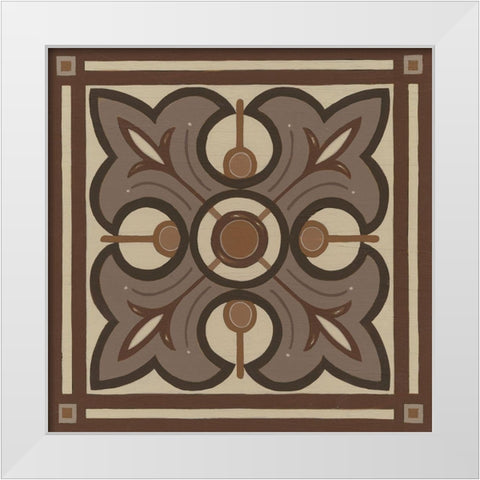Piazza Tile in Brown II White Modern Wood Framed Art Print by Vess, June Erica