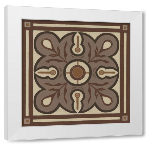 Piazza Tile in Brown III White Modern Wood Framed Art Print by Vess, June Erica