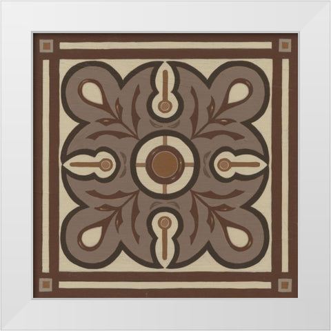 Piazza Tile in Brown III White Modern Wood Framed Art Print by Vess, June Erica