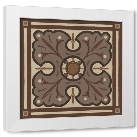 Piazza Tile in Brown IV White Modern Wood Framed Art Print by Vess, June Erica