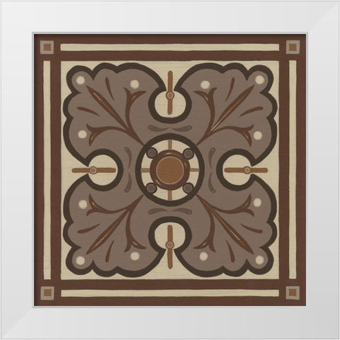 Piazza Tile in Brown IV White Modern Wood Framed Art Print by Vess, June Erica