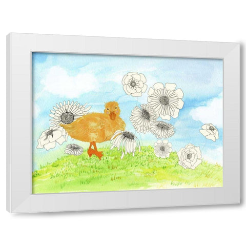 Duck and Flowers White Modern Wood Framed Art Print by Blixt, Ingrid