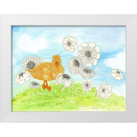 Duck and Flowers White Modern Wood Framed Art Print by Blixt, Ingrid