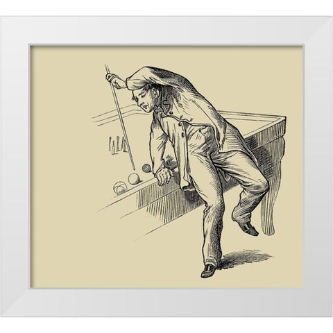 Pool Hall Antics IV White Modern Wood Framed Art Print by Unknown