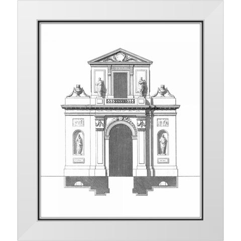 B and W Parisian Facade II White Modern Wood Framed Art Print by Deneufforge