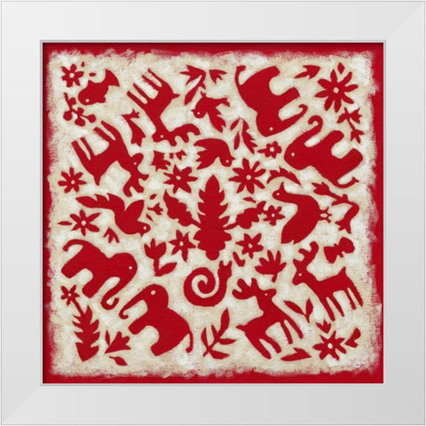 Folk Story in Red White Modern Wood Framed Art Print by Zarris, Chariklia