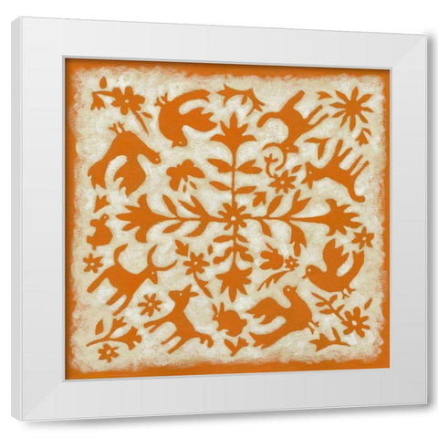 Folk Story in Orange White Modern Wood Framed Art Print by Zarris, Chariklia