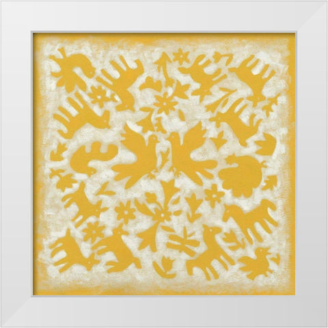 Folk Story in Yellow White Modern Wood Framed Art Print by Zarris, Chariklia