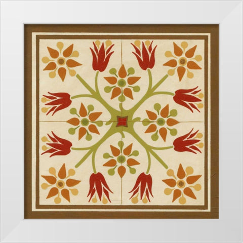 Floral Folk Tile II White Modern Wood Framed Art Print by Vess, June Erica