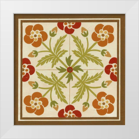 Floral Folk Tile III White Modern Wood Framed Art Print by Vess, June Erica