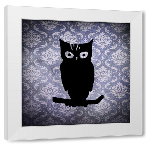 Owl and Damask White Modern Wood Framed Art Print by Vision Studio