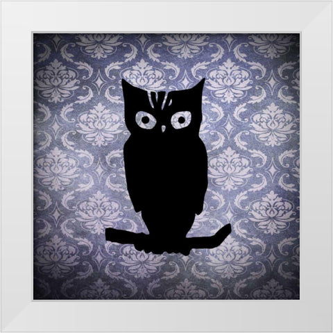 Owl and Damask White Modern Wood Framed Art Print by Vision Studio