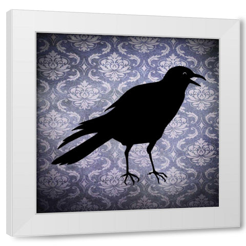 Crow and Damask White Modern Wood Framed Art Print by Vision Studio