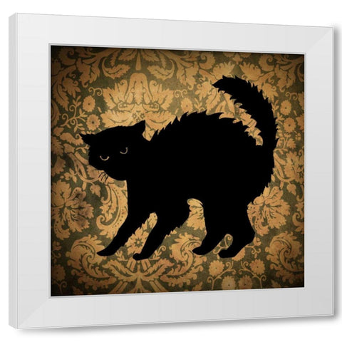 Cat and Damask White Modern Wood Framed Art Print by Vision Studio