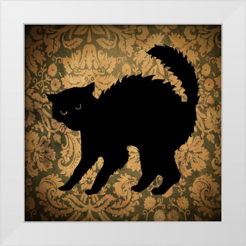 Cat and Damask White Modern Wood Framed Art Print by Vision Studio