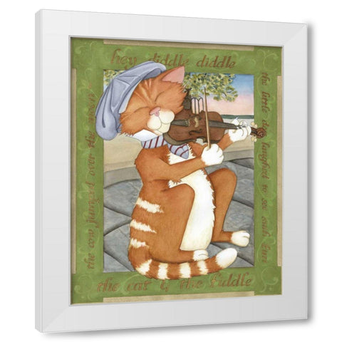 The Cat and The Fiddle White Modern Wood Framed Art Print by Friel, Tara