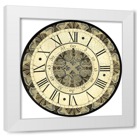 Small Vintage Motif Clock White Modern Wood Framed Art Print by Vision Studio