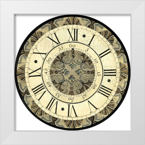 Small Vintage Motif Clock White Modern Wood Framed Art Print by Vision Studio