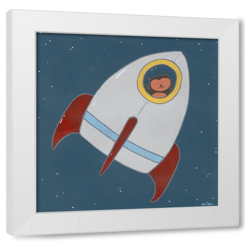 Monkeys in Space I White Modern Wood Framed Art Print by Vess, June Erica