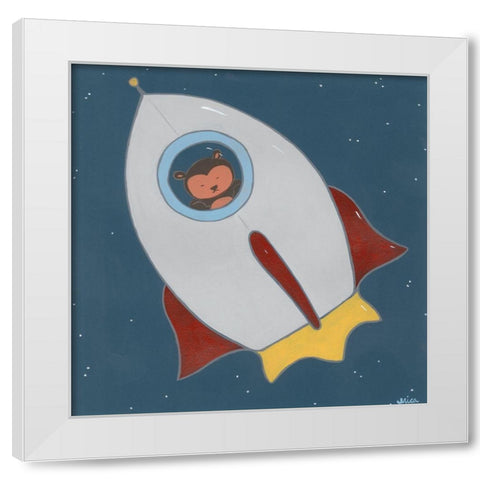 Monkeys in Space II White Modern Wood Framed Art Print by Vess, June Erica