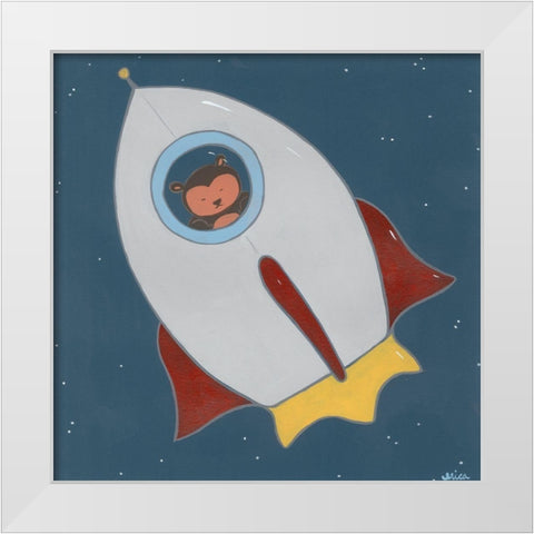 Monkeys in Space II White Modern Wood Framed Art Print by Vess, June Erica