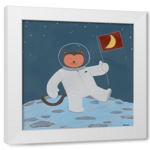 Monkeys in Space III White Modern Wood Framed Art Print by Vess, June Erica