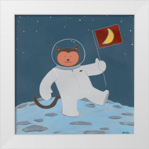 Monkeys in Space III White Modern Wood Framed Art Print by Vess, June Erica