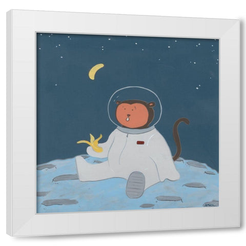 Monkeys in Space IV White Modern Wood Framed Art Print by Vess, June Erica