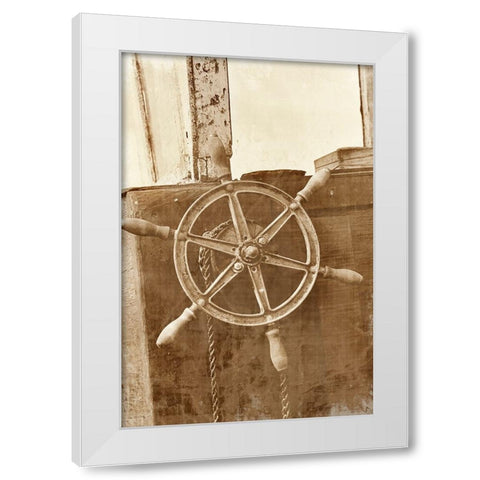Sepia Ships Wheel II White Modern Wood Framed Art Print by Vision Studio