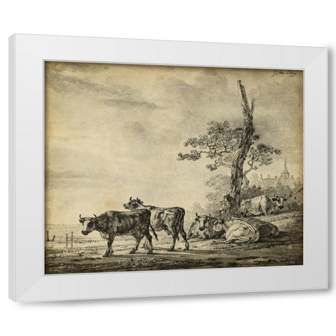 Pastoral Etching I White Modern Wood Framed Art Print by Unknown