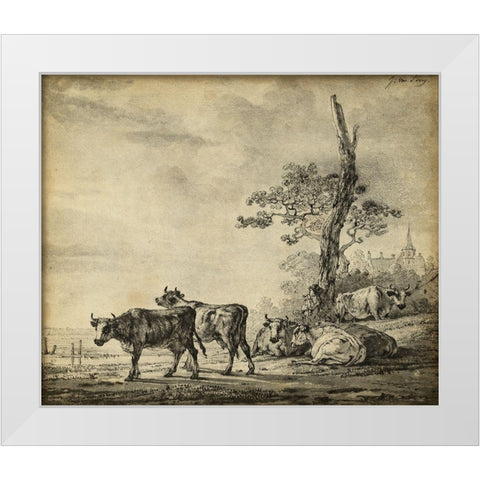 Pastoral Etching I White Modern Wood Framed Art Print by Unknown