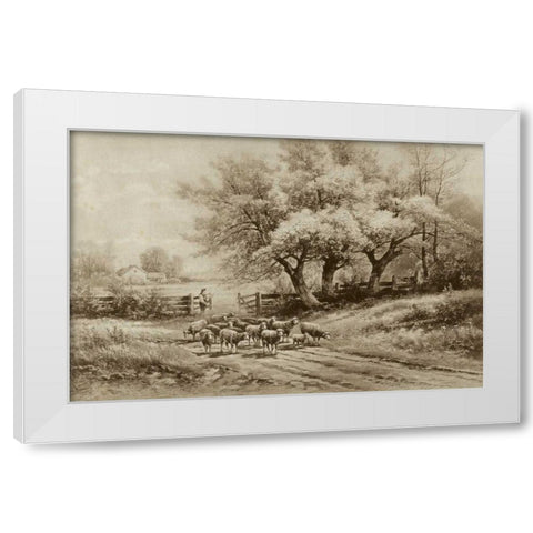 Herding Sheep White Modern Wood Framed Art Print by Weber, Carl