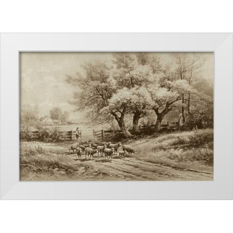 Herding Sheep White Modern Wood Framed Art Print by Weber, Carl