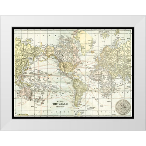 World Map with Black Border White Modern Wood Framed Art Print by Vision Studio