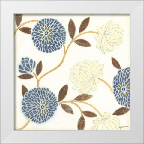 Blue and Cream Flowers on Silk II White Modern Wood Framed Art Print by Wyatt Jr., Norman