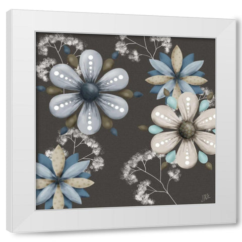 Blue Floral on Sepia I White Modern Wood Framed Art Print by Reynolds, Jade