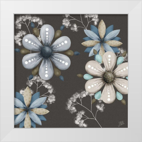 Blue Floral on Sepia I White Modern Wood Framed Art Print by Reynolds, Jade