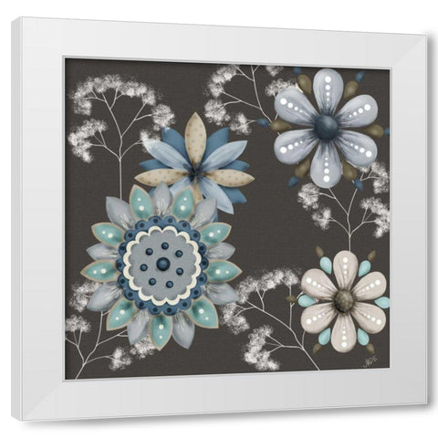 Blue Floral on Sepia II White Modern Wood Framed Art Print by Reynolds, Jade