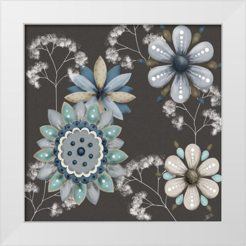 Blue Floral on Sepia II White Modern Wood Framed Art Print by Reynolds, Jade