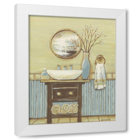 Seabreeze Bath I White Modern Wood Framed Art Print by Russell, Wendy