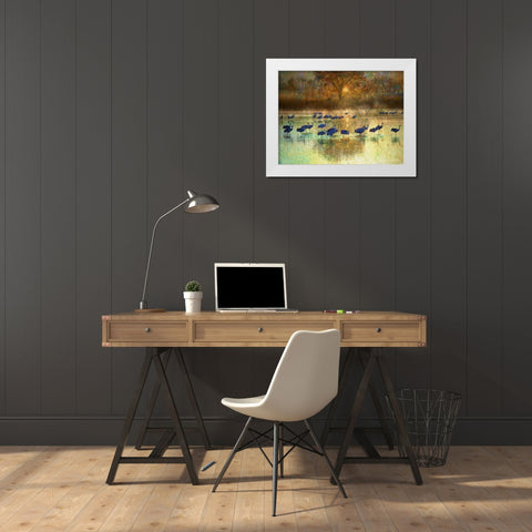 Cranes in Mist II White Modern Wood Framed Art Print by Vest, Chris