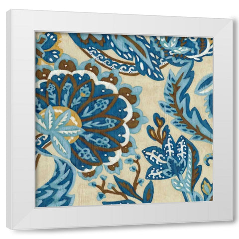 Indigo Tapestry I White Modern Wood Framed Art Print by Zarris, Chariklia