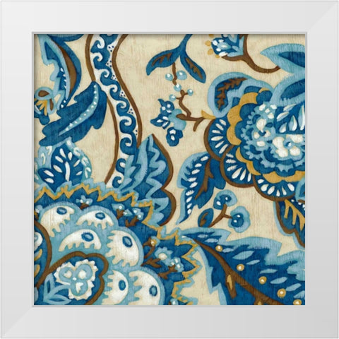Indigo Tapestry II White Modern Wood Framed Art Print by Zarris, Chariklia