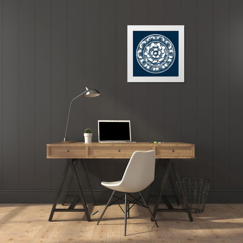 Classic Medallion on Navy II White Modern Wood Framed Art Print by Vision Studio