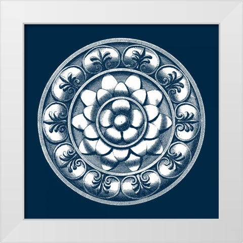 Classic Medallion on Navy II White Modern Wood Framed Art Print by Vision Studio